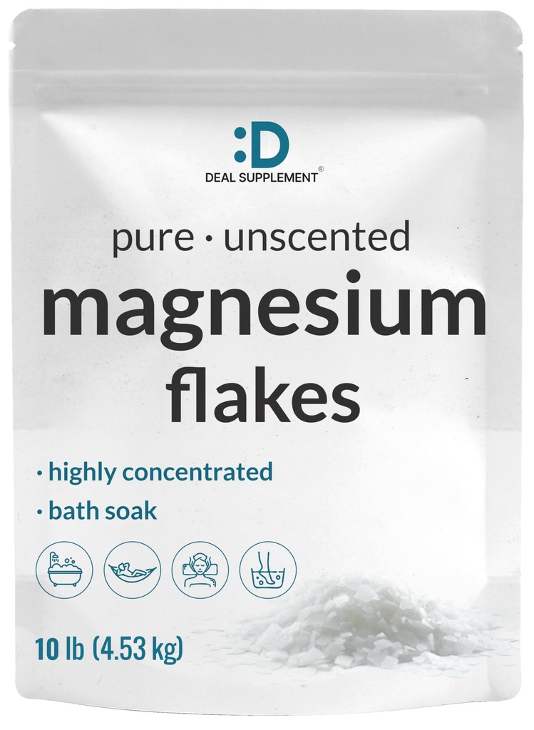 Pure Magnesium Flakes Baths, 10lbs - Natural Epsom Salt Substitute | High-Absorption Magnesium Chloride Flakes