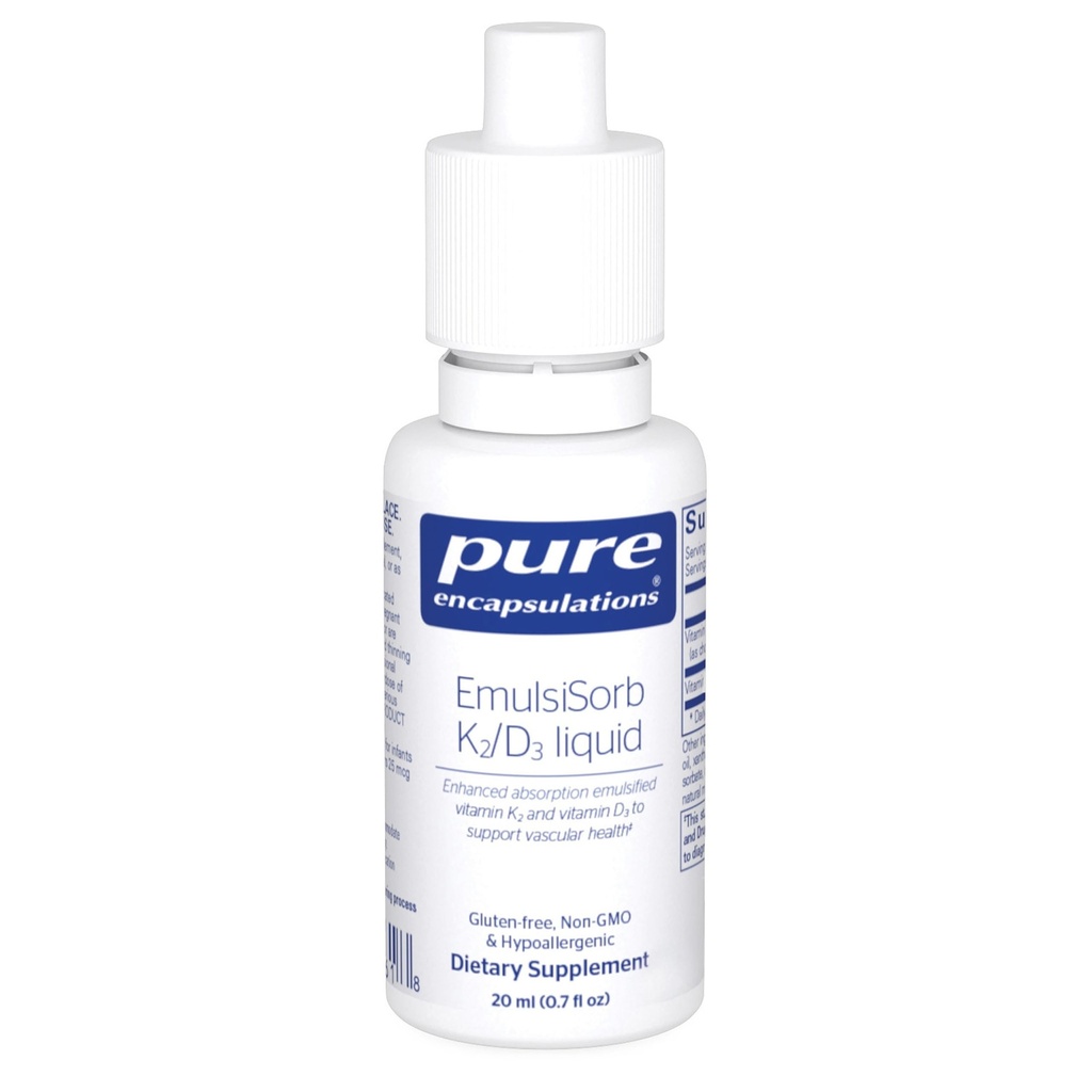 תכונות טהורות EmulsiSorb K2 / D3 נוזל | Enhanced-Absorption Emulsified ויטמין K2 ו- D3 עבור תמיכה רפואית ו- 0.7 Fl Oz