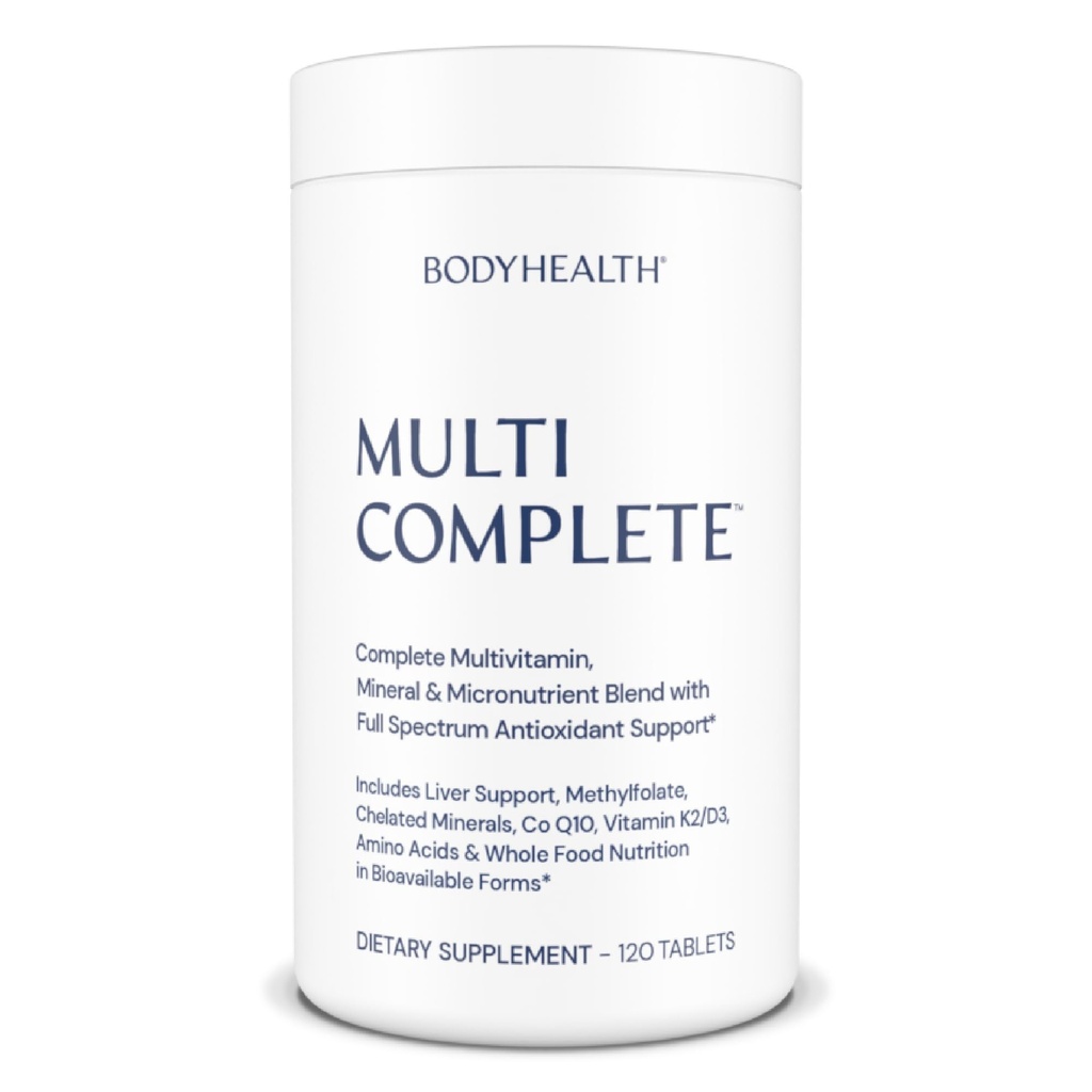 BodyHealth Multi Complete (120 Ct) Daily Multivitamin for Men and Women with Whole Foods, מינרלים, Antioxidants, Organic Green Food Concentrates, and Liver Detox Extracts, טבעוני ולא GMO