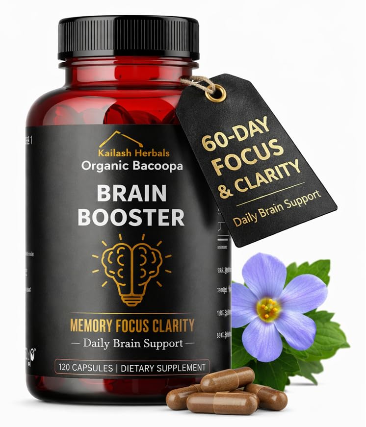 Bacopa, אורגני המוח Booster, Nootropic Brain תוסף, Bacopa Monnieri / Brahmi, עבור שפירוד נפשי, פוקוס, זיכרון, ו- Cognitive Wellness, 120 קפסולות 500 מ"ג, 2 חודשים אספקת אספקה