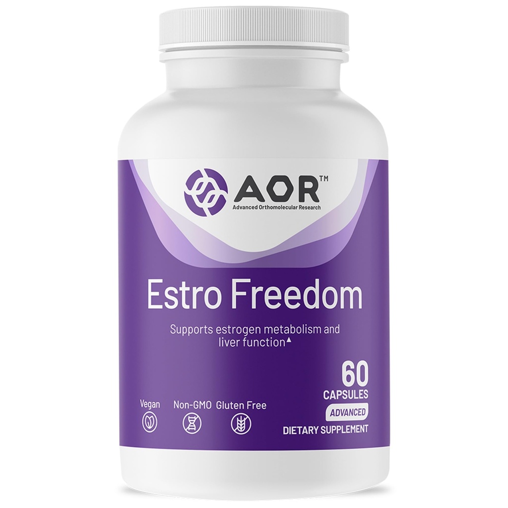 AOR, Estro Freedom, טבעוני, תוסף טבעי לתמיכה איזון אסטרוגן בריא ובריא, קבוע, 60 קפסולות (30 משרתים)