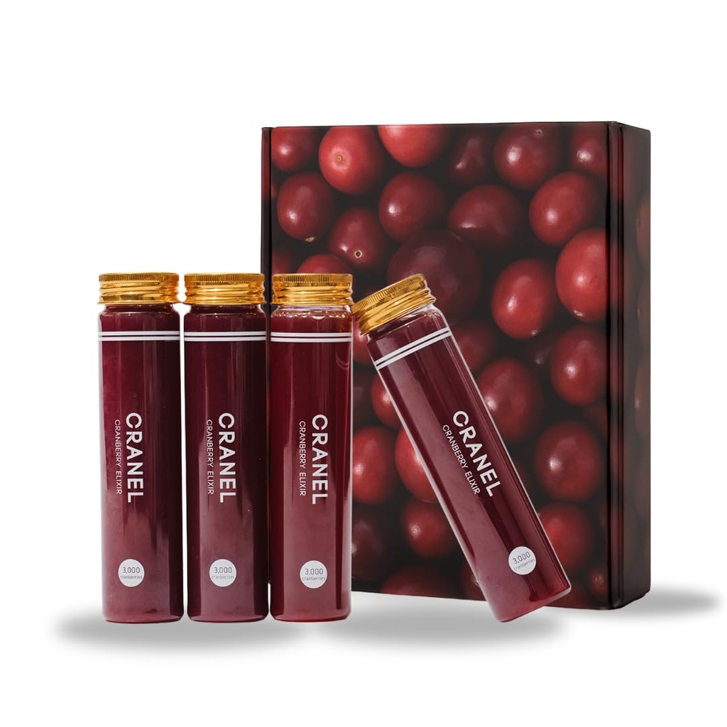 CRANEL UTI תומך Cranberry Elixir, 4X בקבוקים (Monthly Supply) קלינית-Proven & Antibiotic-Free, ארוז עם 3,000 קריין Realberries (Tart Taste) טבעוני ו- non-GMO, אפס סוכר נוסף