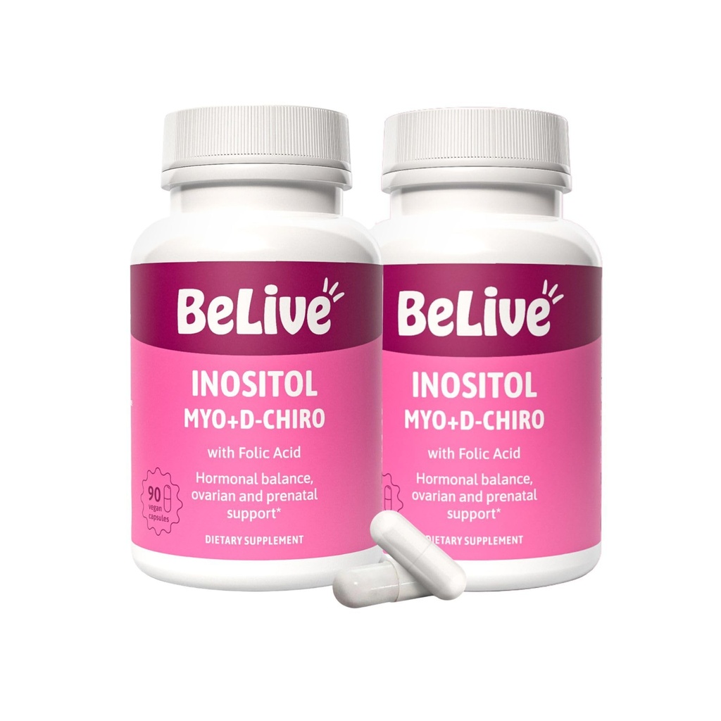 BeLive Myo-Inositol & D-Chiro Inositol תוסף - 2 Pack - 90 קפסולות כל - 40:1 Ratio עם חומצה פולית לנשים