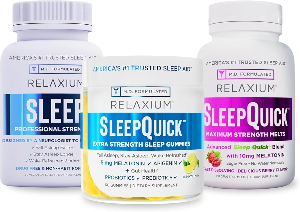 Sleepium Sleep - 60 קפסולה + Sleep Quick מלטס + חניכיים (Family Pack Sleep Bundle)