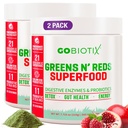 GOBIOTIX Super Greens ו- Reds אבקת - Red and Green Superfood - Probiotic תוסף Probiotic Enzymes ו- Beet Rootאבק - אורגני Whole Foodsary תוסף (Pom Raspberry, 2 Pack)