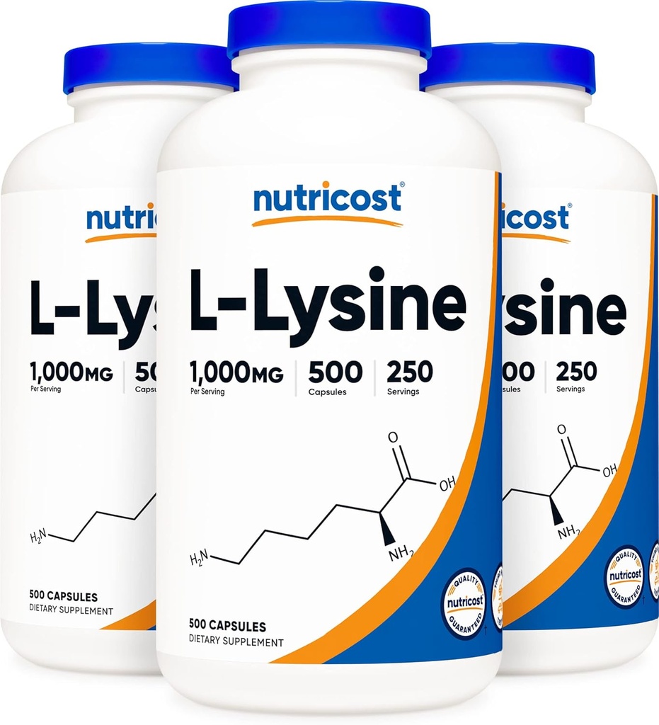מזון זול L-Lysine 500 מ"ג (1000 מ"ג), 500 קפסולות (3 בקבוקים)
