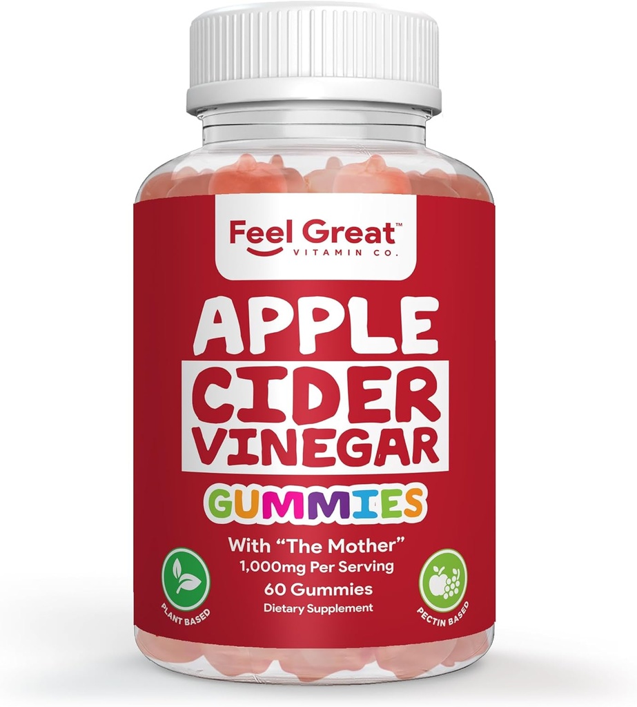 הרגישו בויטמינים גדולים של Apple Cider Vinegarmies - ACV עם האם לתמיכה מזיקה ו-Daily Wellness - טבעוני, non-GMO, 60 חניכיים