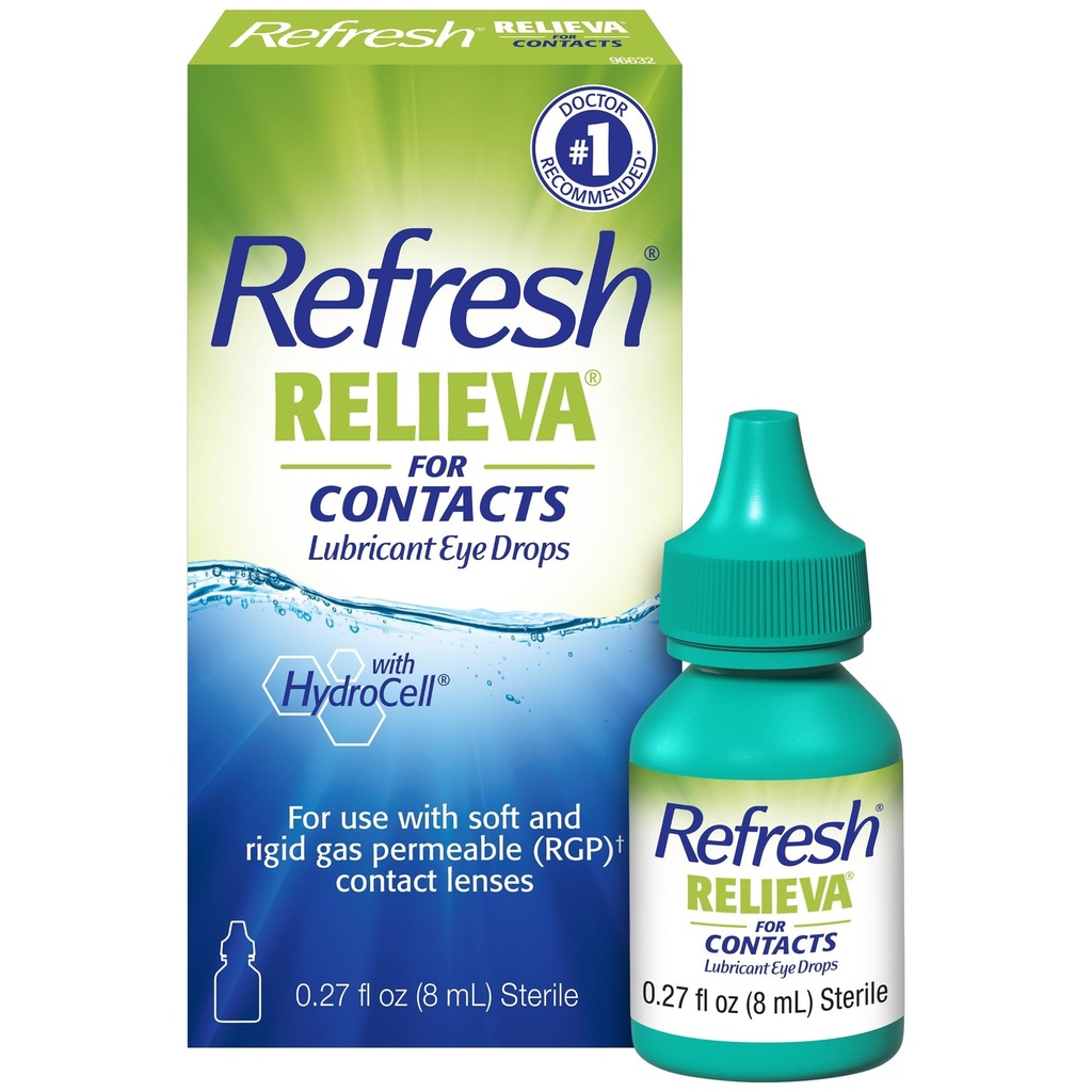 מרעננים Relieva for Contacts Lubricant Eye טיפות לעיניים יבשות, 0.27 Fl Oz Sterile
