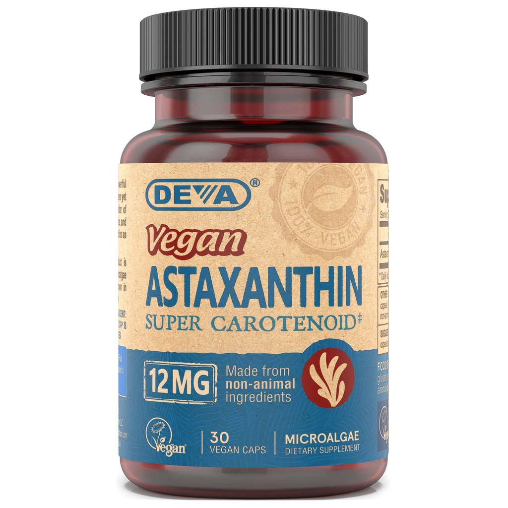 ויטמין צמחי מרפא Astaxanthin 12mg, טבעוני, עשוי Haematococcus Pluvialis Microalgae, 30 קפסולות, 1-Pack