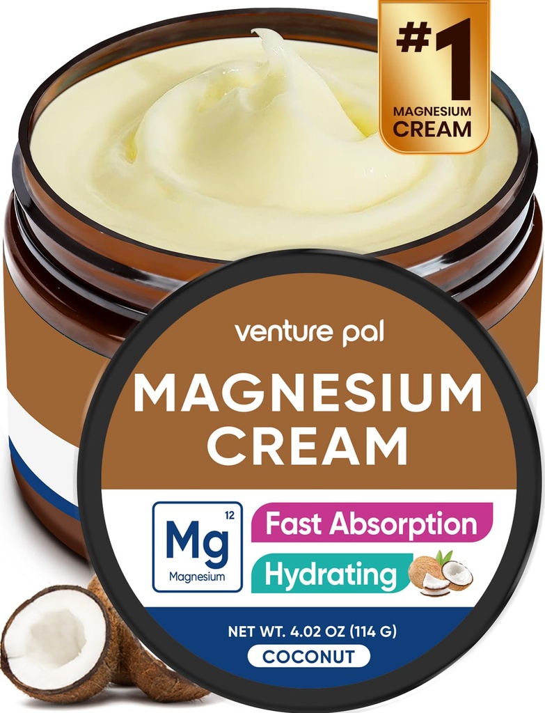 מיזם Pal Magnesium Lotion, קרם מגנזיום אקטואלי לשינה, Cramps & Pain, הרפיה שרירים, Calm, Moisturizing בתוספת שמן קוקוס, Shea Butter & Hyaluronic Acid, בטוח לילדים