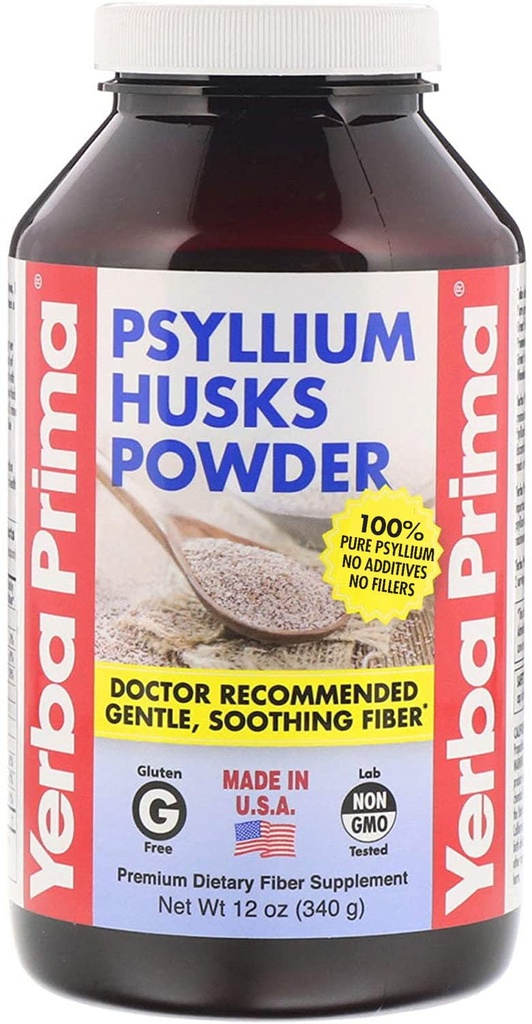 Yerba Prima Psyllium Husks סיבים אבקה, 12 Ounce - תוסף סיבים טבעיים - קירור קולון - Gut בריאות - טבעוני, non-GMO, Gluten Free