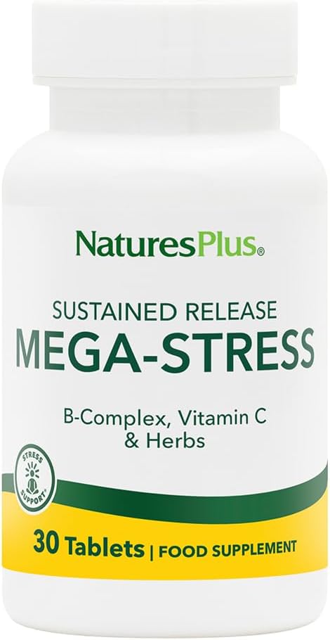 Natures Plus Mega Complex, Sustained שוחרר - 30 טבליות Vegetarian - B Complex, ויטמין C תוסף, Chamomile & Herbs - Gluten-Free - 30 משרתים