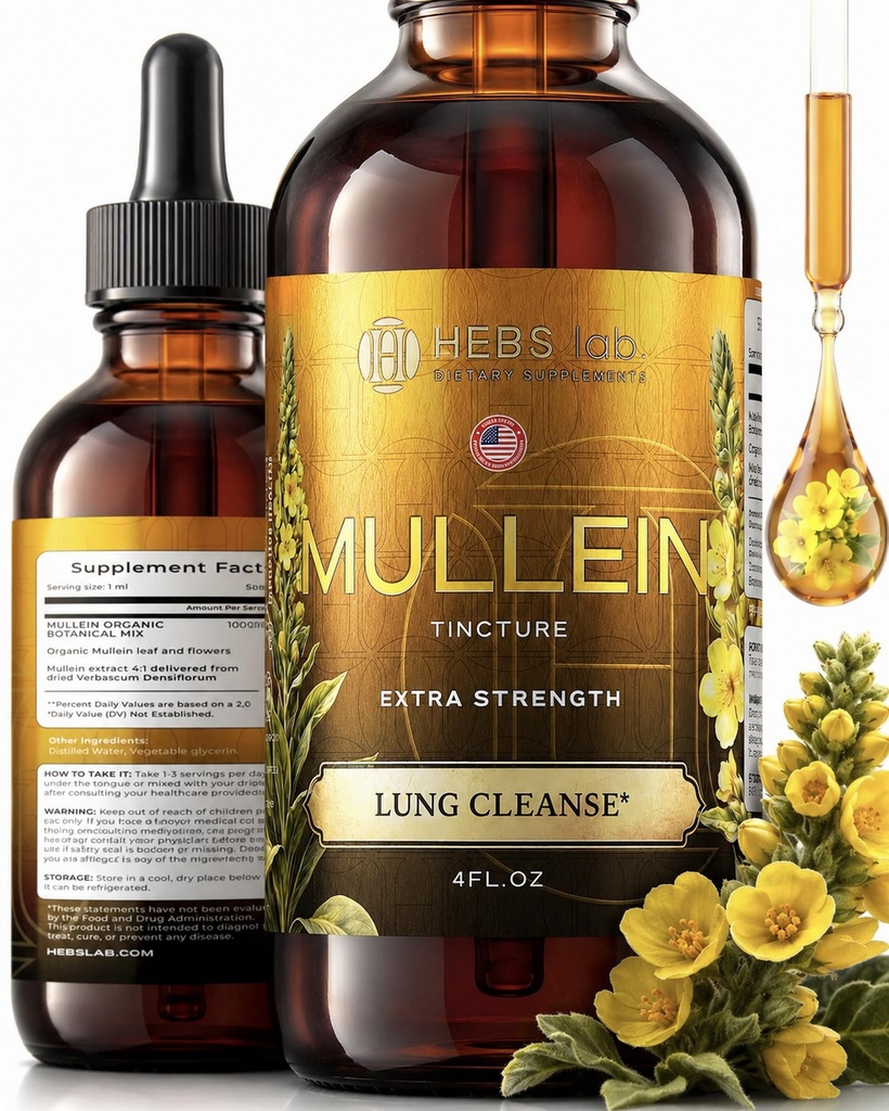 Mallein Leaf Extracts for Lung Cleanse and Health - Mullein Drops Made in USA - Lung Support Supplement - Herbal Respiratory Support - מולליין לחלץ Tincture 4 Fl Oz
