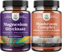 Bundle של Magnesium Glycinate קפסולות מינרלים ו Nootropic המוח להתמקד Mushroom - Immune Support Bone Health Mood תמיכה - 10X Mushroom ל Sugar Balance ו- Mental Focus