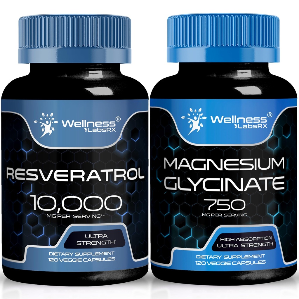 OD LABSRX Resveratrol קפסולות 10000 - מגנזיום Glycinate קפסולות