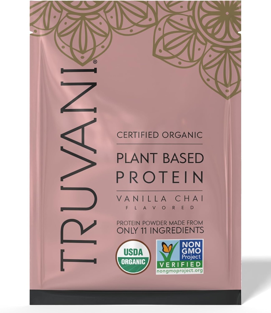 Truvani Vegan Pea אבקת חלבון; Vanilla Chai | 20g אורגני צמחי מבוסס חלבון | 1 לשרת | Keto | Gluten & Milk Free | Low Carb | לא תוספת סוכר