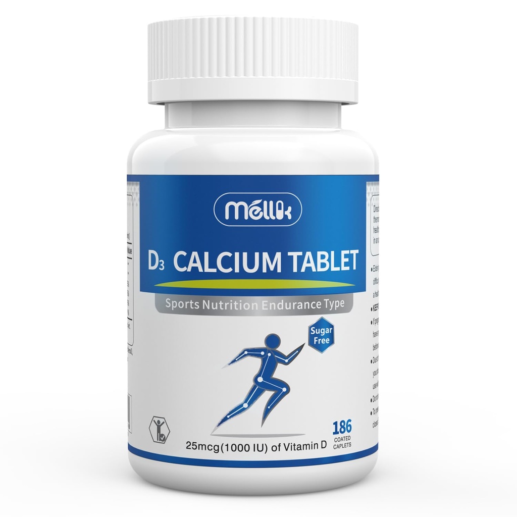 Calcium-Supplement ויטמין-D3 1200-mg Magnesium-Mini - 186Tablets Unflavored Slow Release Bone Health Women and Men Dietary Supplement Easy to Swallow Sugar Free Free