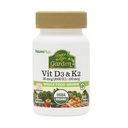 Natures Plus Source of Life Garden ויטמין D3 & K2-60 קפסולות טבעוניות - מקדם תמיכה העצם, Immune function, Cardiovascular Health & Mood Balance - טבעוני, Gluten Free - 60 משרתים