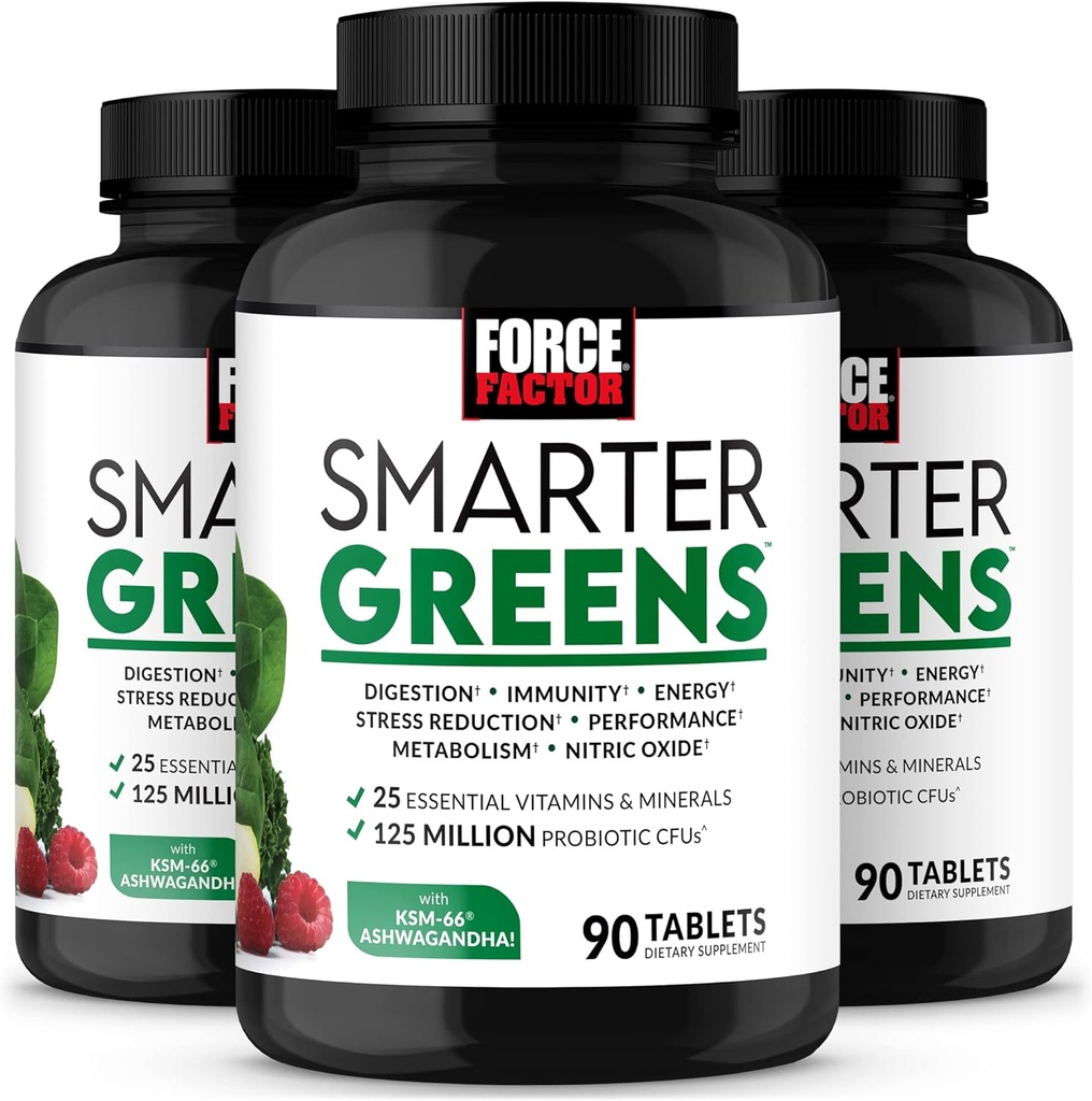 ל-FACTOR Smarter Green Tablets, 3Pack, Greens תוסף עם 25+ Superfoods ו- Antioxidants כדי לשפר את העיכול, להפחית מתח, לחזק את התחמושת ולתמוך במטבוליזם, 270 טבליות