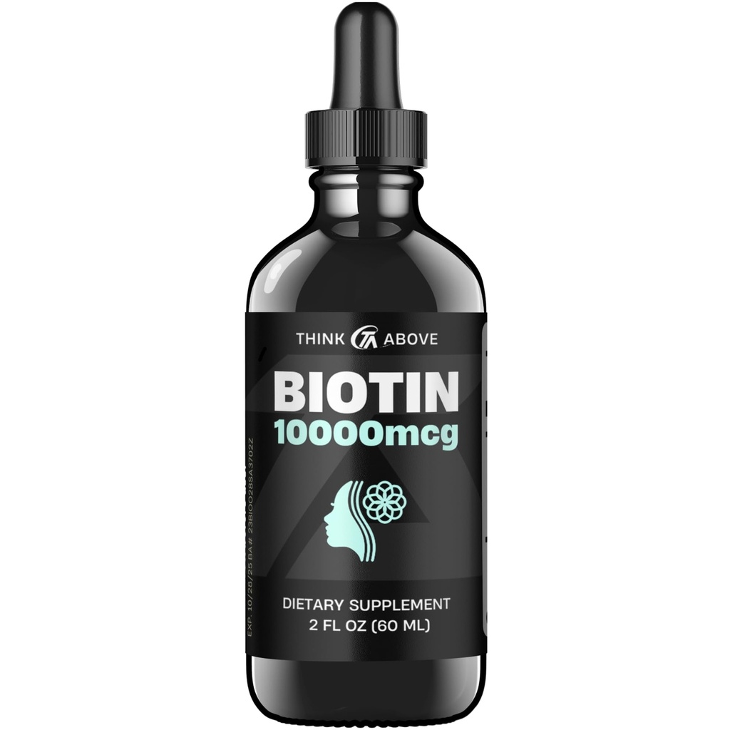 נוזל ביוטין 10,000 mcg עם ויטמין C - שיער כבד, תמיכה בעור וציפורניים - קיצור מהיר biotin Drops - 60 יום אספקה - 2 oz