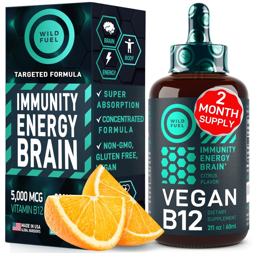 ויטמין B12 נוזל טיפות - מהיר מעשי B12 sublingual 5000 mcg Methylcobalamin תוסף - אנרגיה, זיכרון ותמיכה Mood - High-Potency One-Dropper Per Day - Natural Citrus Flavor - 2ozobalamin