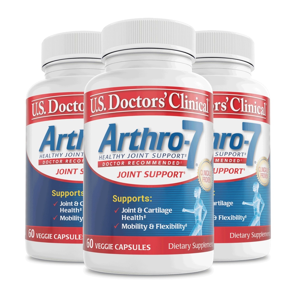 Arthro-7 הקליני של רופאים בארה"ב - Clinically Proven Joint Support Complex with Turmeric, Collagen, Bromelain for Flexibility, Mobility, & Strong Cartilage - 180 קפסולות(3 בקבוקים) - 45/90 ימים אספקת אספקה