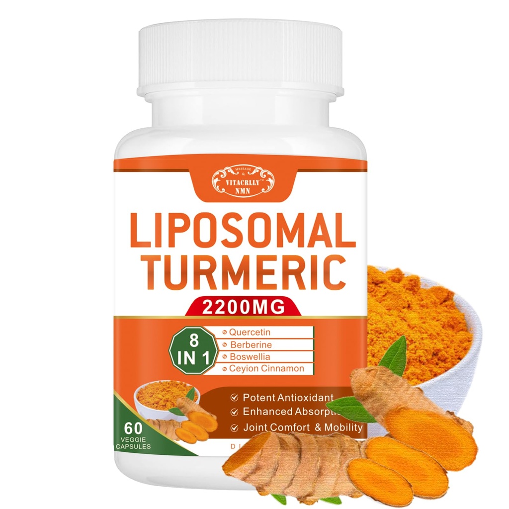 2200 מ"ג Liposomal Turmeric Curcumin תוספת עם Black Pepper & ג'ינג'ר משופר Absorption - 95% Curcumin לחלץ תמיכה משותפת 60 קפסולות