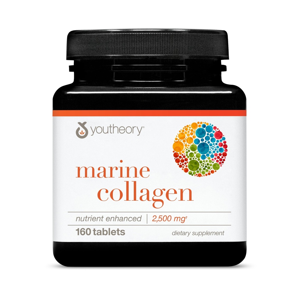 Youtheory Marine Collagen - 2,500 מ"ג - תמיכה משותפת, ריח, שיער, עור, עצמות ובריאות שרירים * - עם Amino Acids, מינרלים ווויטמינים C, A, B6 & B12-160 טבליות (32 ימים אספקה)