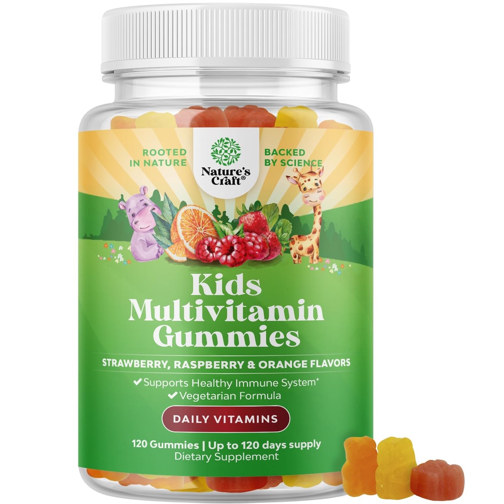 Natures Craft Plant Based Kids Multivitamin Gummies - Multivitamin for Kids Immunity תמיכה בחניכיים עם ויטמין A C D3 E B ו Zinc Gelatin וגלוטן חינם non-GMO ויטמינים מסטיק פורמולה 120ctmy פורמולה 120.