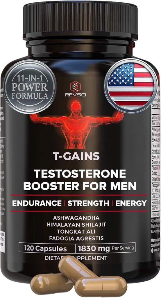 Anabolic Booster & שריר בונה, תוסף טסטוסטרון T-GAINS עבור גברים, TRT Test Booster & Estrogen בלוקer, תוספי HGH עבור גברים - טונגקאט עלי Fadogia Agrestis עבור צמיחה שרירית, 120 Caps