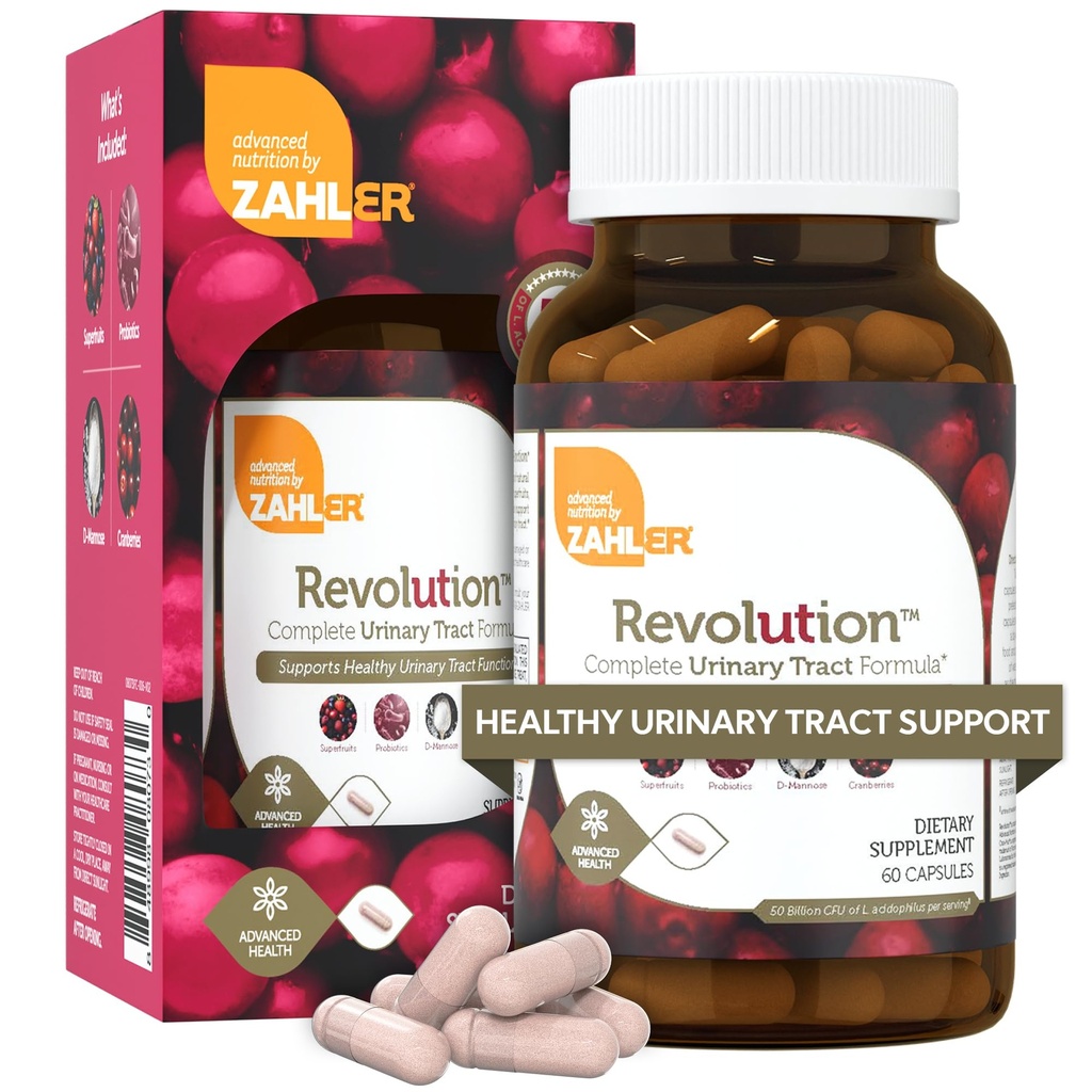 מהפכת Zahler - נשים שלמות Urinary Tract Health Formula with Probiotics - UTI Pills - 1200 מ"ג D-Mannose ו- Cranberry תוספת - תמיכה בזיהום שתן לנשים (60 קפסולות)