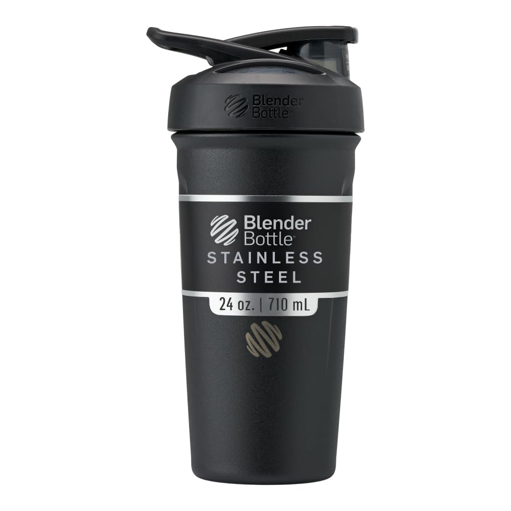 בלנדר בוטל סטרדה Shaker Cup Insulated Stainless Steel Water Bottle with Wire Whisk, 24Ounce, Black Black