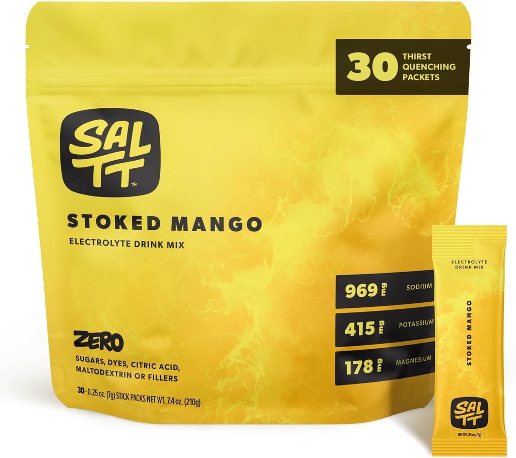 SALTT Electrolytes אבקת פלאדורד מיקס - Stoked מנגו - 30 hydrotion Packets - Magnesium, Potassium, Sodium, Trace מינרליםs - Zero Sugar & Gluten Free - Travel Essentials