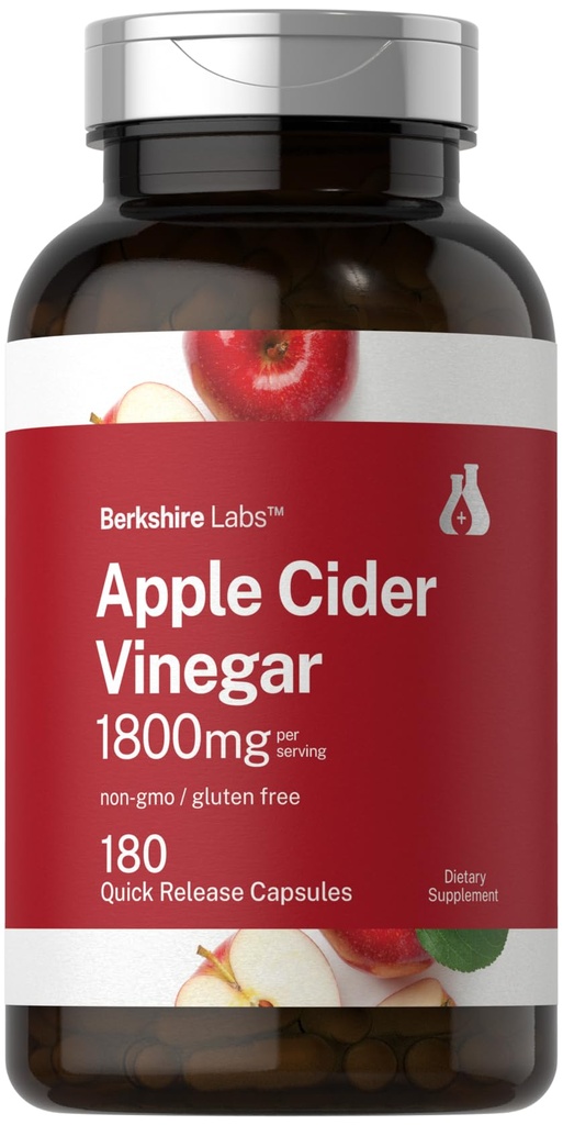 Horbaach Apple Cider Vinegar קפסולות | 1800 מ"ג | 180 Count | Non-GMO, Gluten-Free Supplement