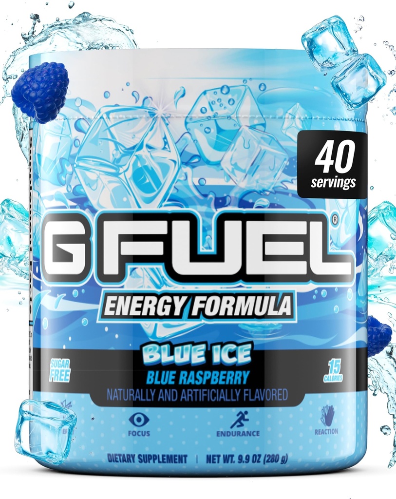 G דלק Blue Ice Energy אבקת, Pre Workout Caffeine Mix for Gaming, Sugar Free Focus Amino, ויטמין + Antioxidants, 9.9oz (כחול פטל, 40 משרתים)