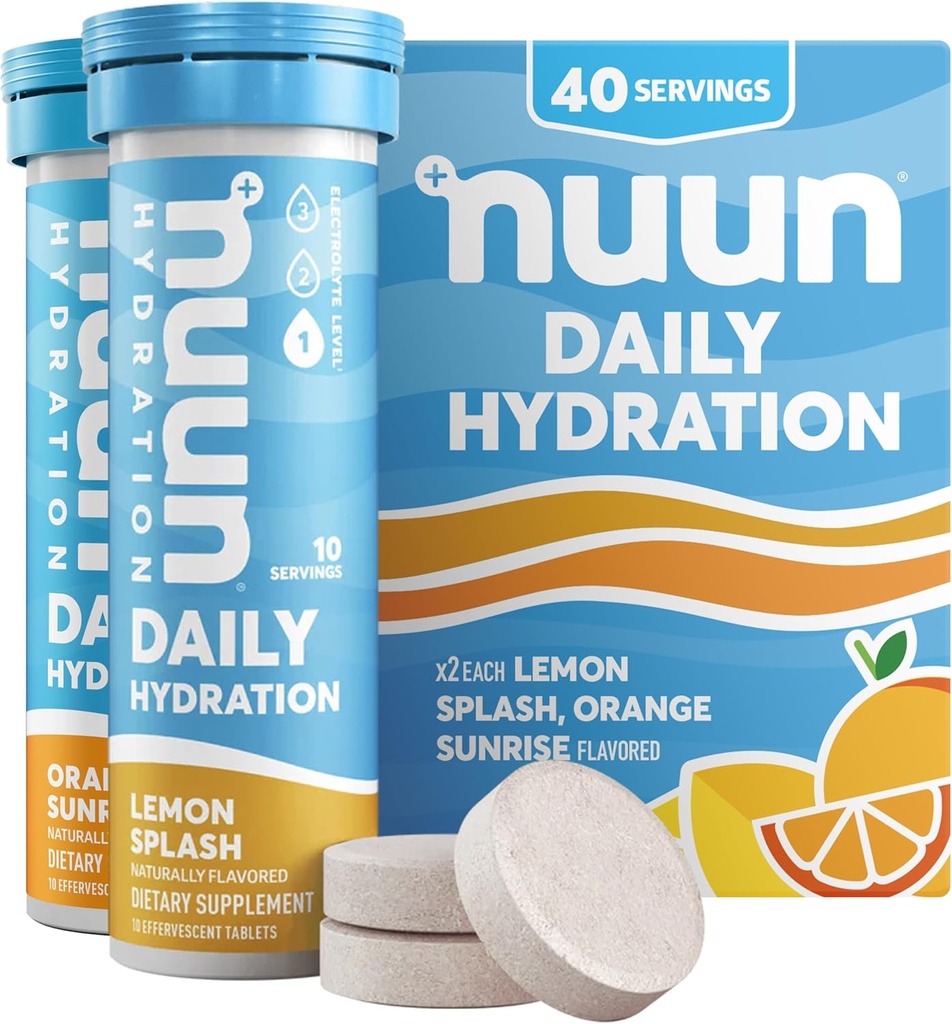 Nuun Daily Electrolyte Tablet עם Magnesium, Calcium, Potassium, Chloride & Sodium, Gluten חינם, סוכר חינם, & טבעוני, מעורב Citrus Flavor, 4 Pack (40 משרתים Total)