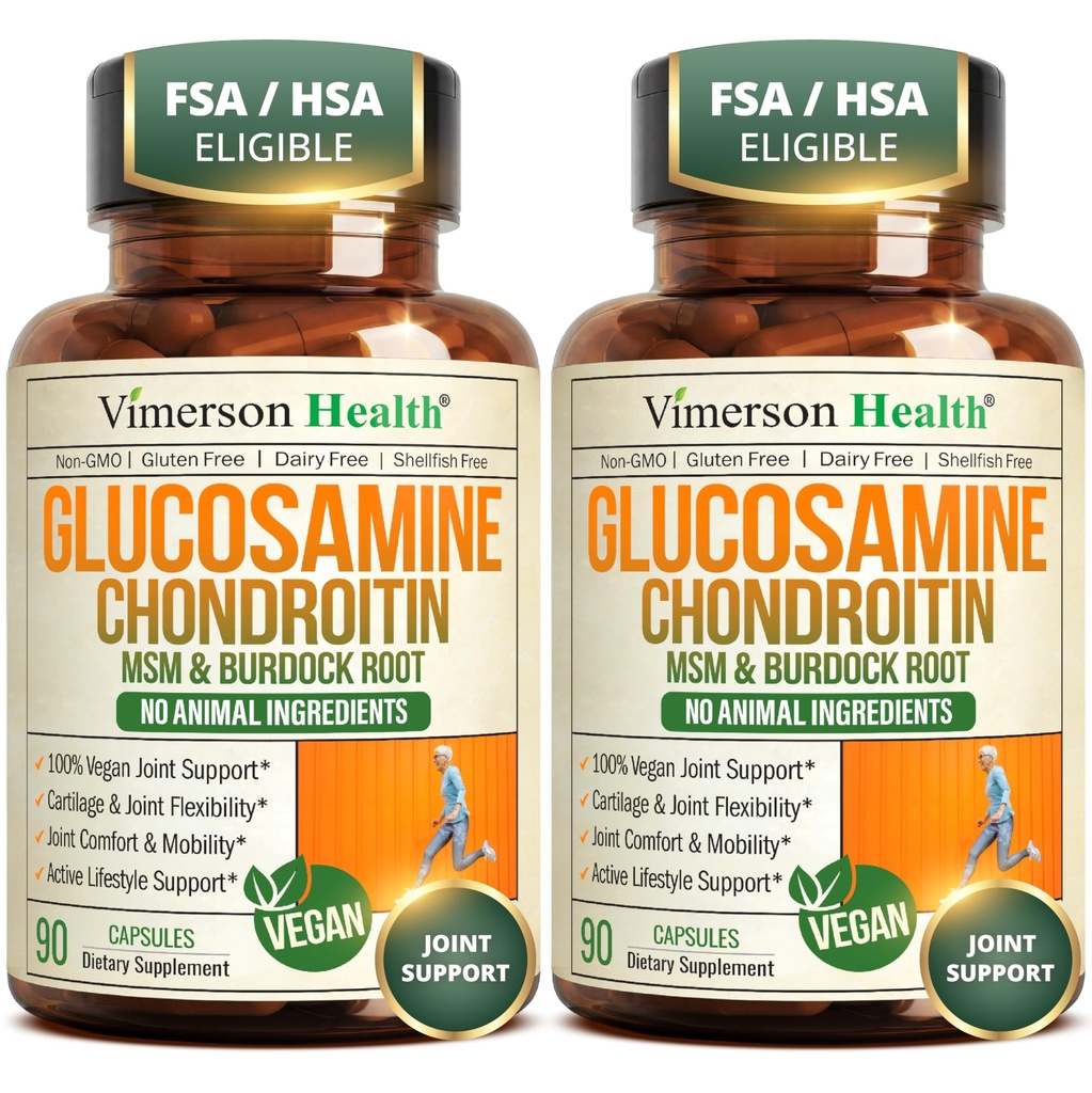Glucosamine Chondroitin MSM - תוספת תמיכה משותפת לנשים וגברים עם Glucosamine Sulfate 1500 מ"ג, Chondroitin ו MSM - עבור Cartilage, בריאות משותפת וגמישות - 2 Pack, טבעוני טבעוני טבעוני