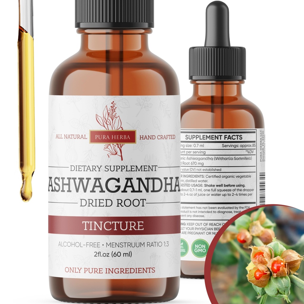 אורגני Ashwagandha נוזל טיפות, Ashwagandha Root Tincture, Ashwagandha לחלץ תוספי Herb - 2 Fl Oz