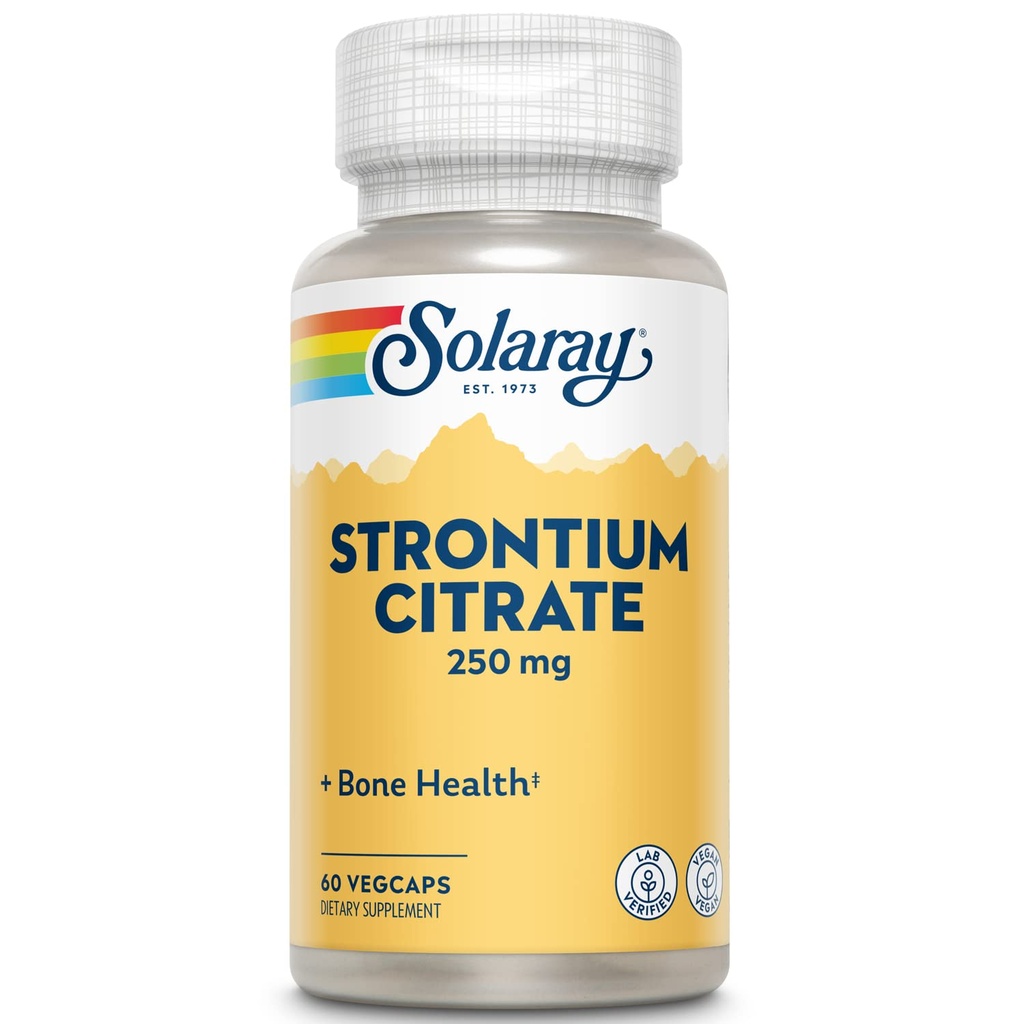 Sunay Strontium Citrate 250 מ"ג | תמיכה בעצמות ובשיניים בריאים | Gentle Digestion, Enhanced Absorption | 60 VegCaps