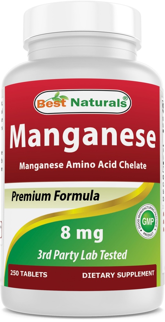 Best Naturals Manganese (Manganese Amino Acid Chelate) 8 מ"ג 250 טבליות
