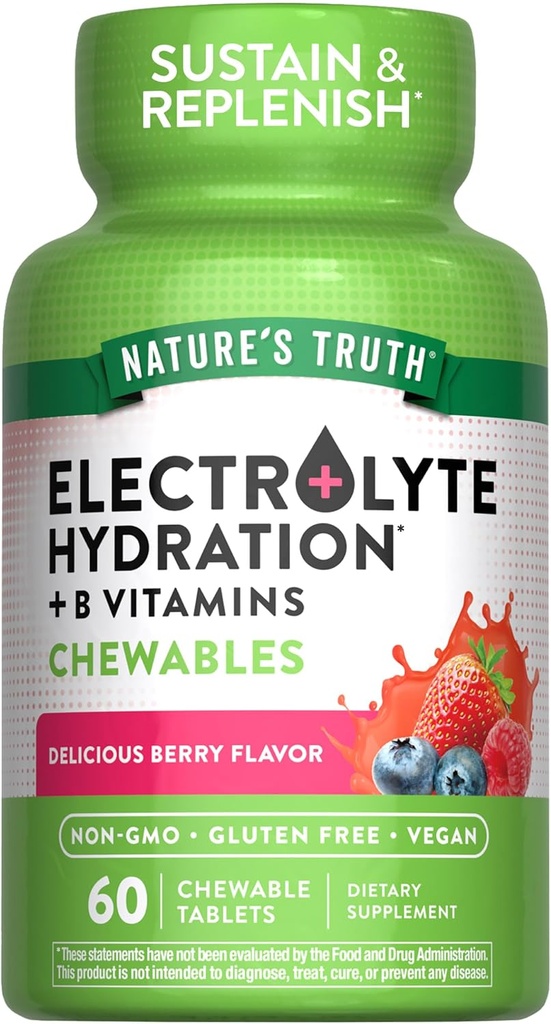 האמת של Nature's Truth Electrolyte Tablets | 60 Count | Non-GMO Glu &ten Free Chewable תוסף להורדה
