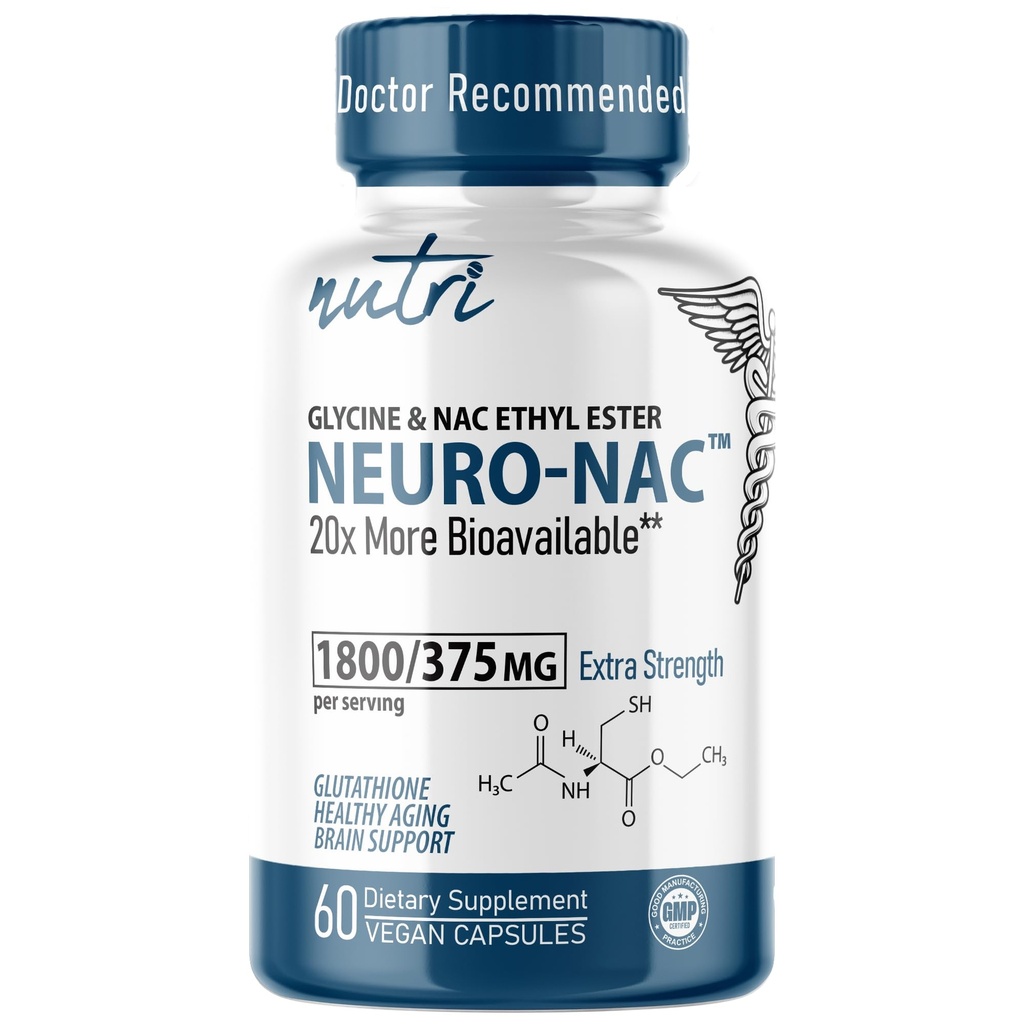 תוספי מזון נוירו NAC תוספי 375 מ"ג תוספת כוח עם 1800 מ"ג Glycine - N-Acetyl Cysteine Ethyl Ester - 20x More Bioavailable - Boost Glutathione 10x יותר - 90 קפסולות טבעוניות - צד שלישי נבדק נבדק