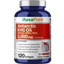 NusaPure אנטארקטיקה קריל שמן 2000 מ"ג 120 Softgels, אומגה 3 EPA 360 מ"ג, DHA 240 מ"ג, תוסף Soyfree Astaxanthin שמקורו קריל 800ppmm