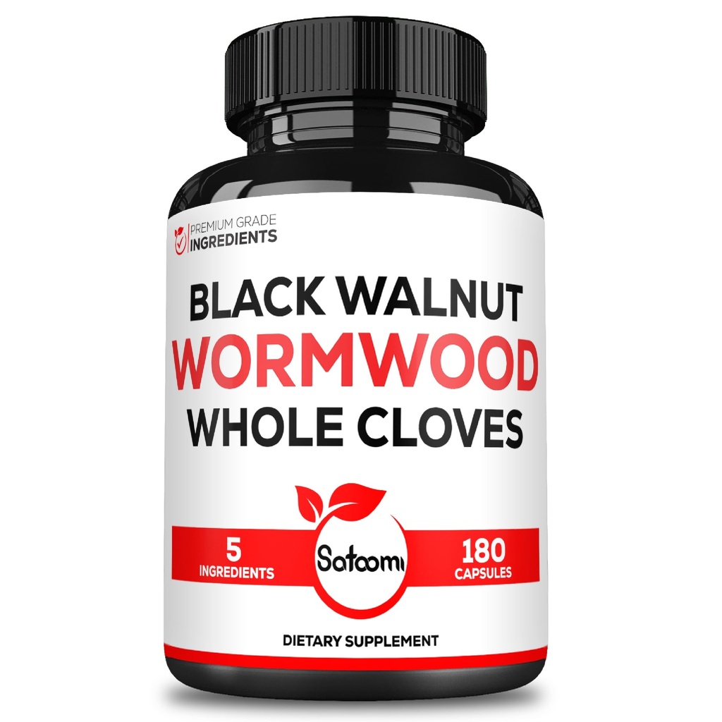 Satoomi 5 ב 1 Wormwood קפסולות תוספת - מופק שחור אגוזי ווט, שלם Cloves, Turmeric ו Berberine HCl - Immune System & Digest Health - 180 הרוזן -90 יום אספקה