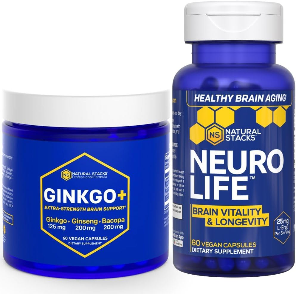 NATURAL STACKS Genekgo Biloba + NeuroLife תוסף Bundle - תומך ביצועים נפשיים ו Brain Longevity* - 120 קפסולות מוחלטות