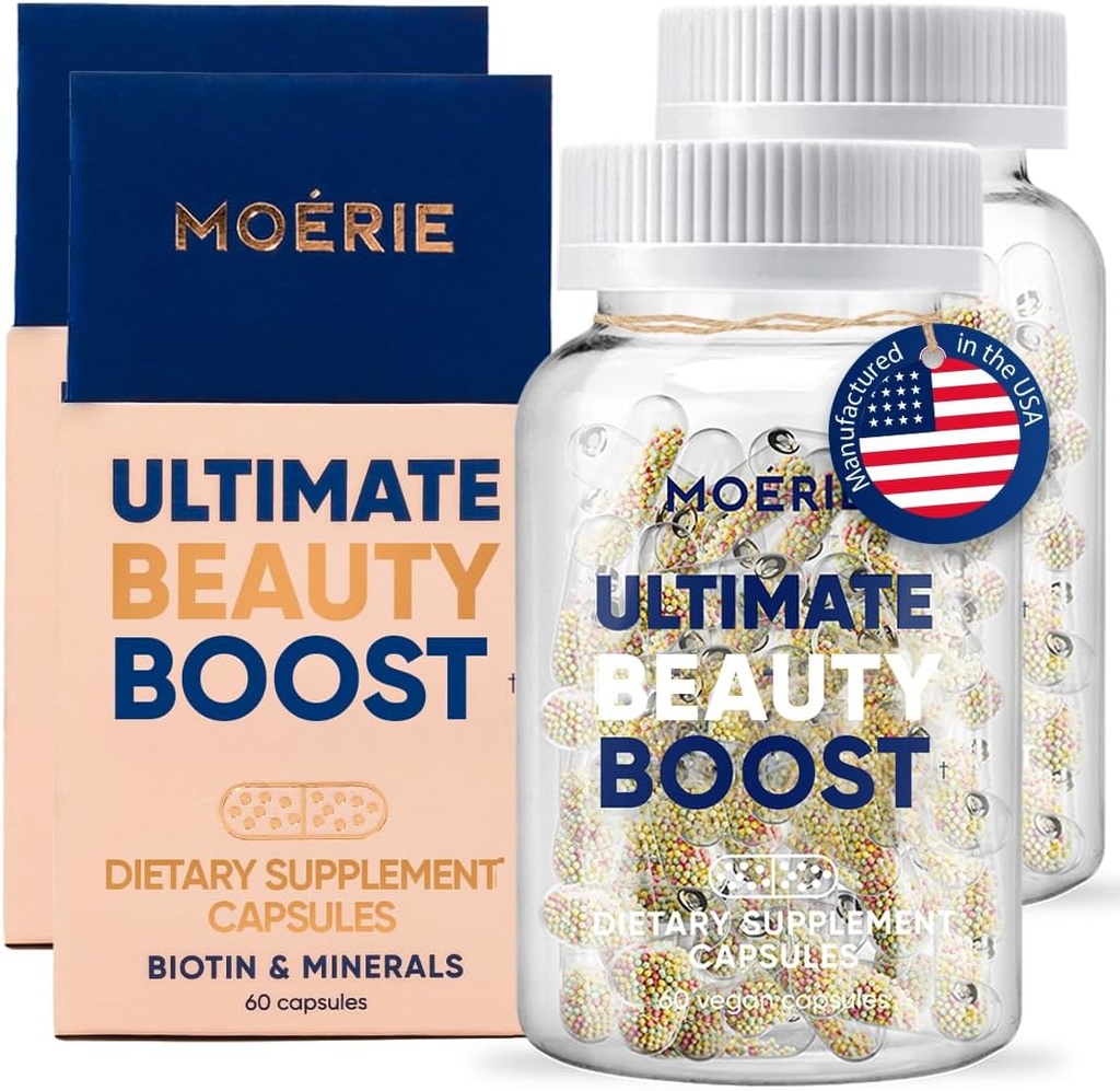 Moerie Hair Growth Supplement for Women & Men - Hair Skin and Nails Vitamins With Biotin, Q10 & Minerals - For Thicker, Fuller Hair & Hair Loss Treatment - Advanced Beadlet Delivery System - 120 Pills