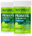 NATURELO Probiotics for Digestive Health - 50 מיליארד CFU, 11 Strains, Daily Use Supplement - Boosts Immune System, נדחה, No-Fridge, 60 קפסולות צמחוניות (Pack of 2)