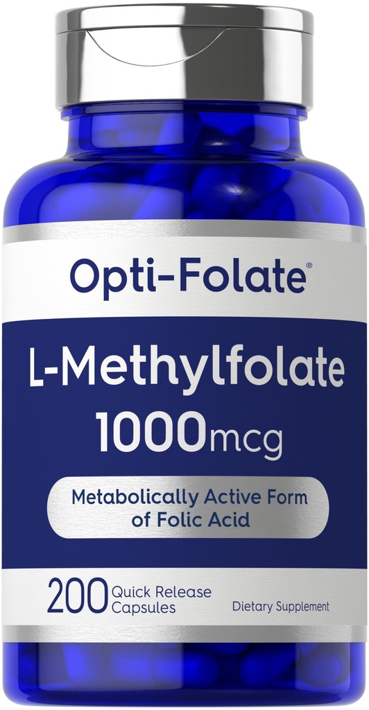 קרליל L Methylfolate 1000mcg | 200 קפסולות | גודל ערך | אופטימיזציה והפעלה | Non-GMO, Gluten Free | Methyl Folate, 5-MTHF | מאת Opti-Folateate