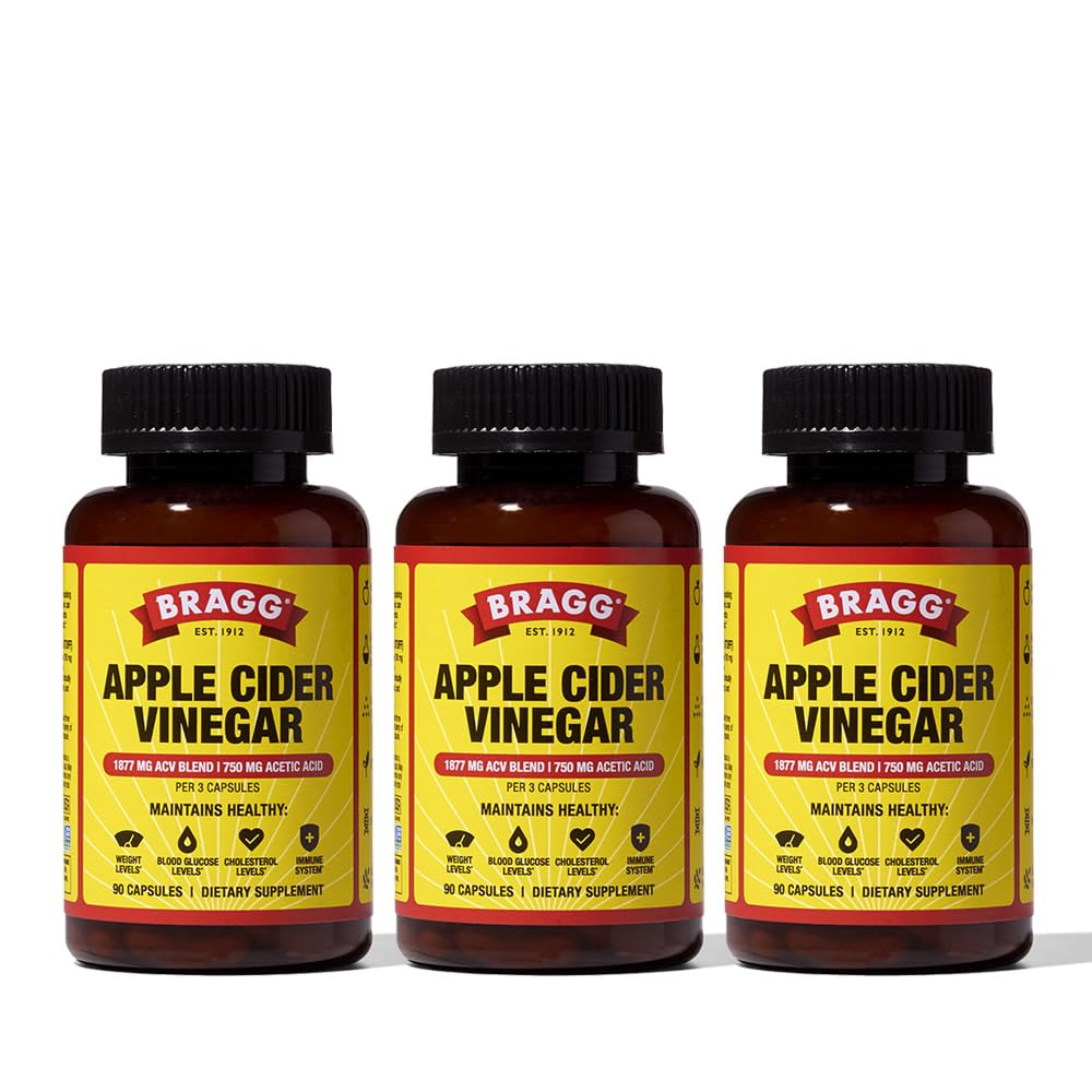 Bragg Apple Cider Vinegar כמוסות עם ויטמין D ו- Zinc - (3 Pack) 90 קפסולות - תמיכה מערכת החיסון