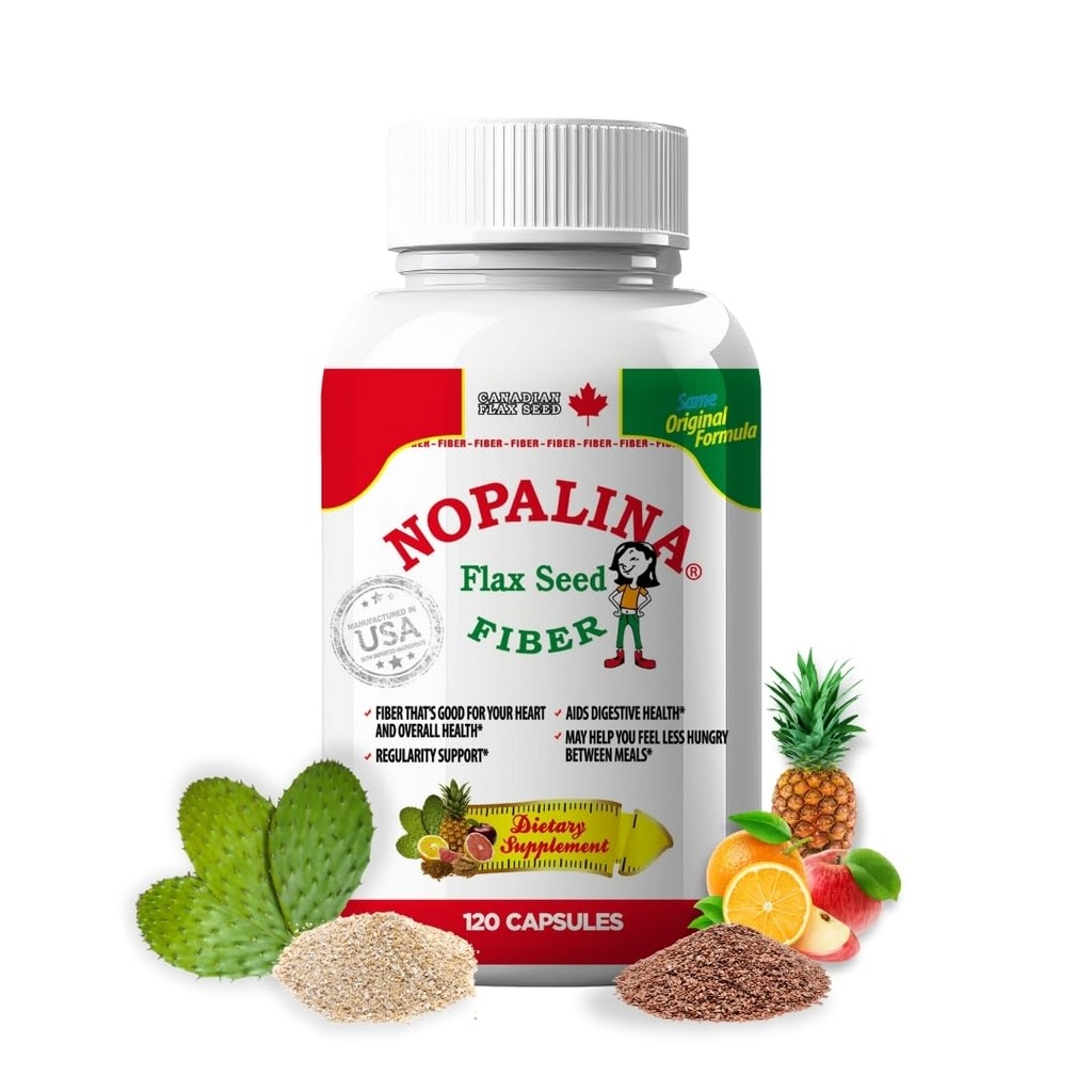 Nopalina סיבים פורמולה | 120 קפסולות | Flax Seed, Psyllium, Oat and Wheat Bran, אומגה 3, 6 & 9 | Gut Health & Regularity | The Original Original Original